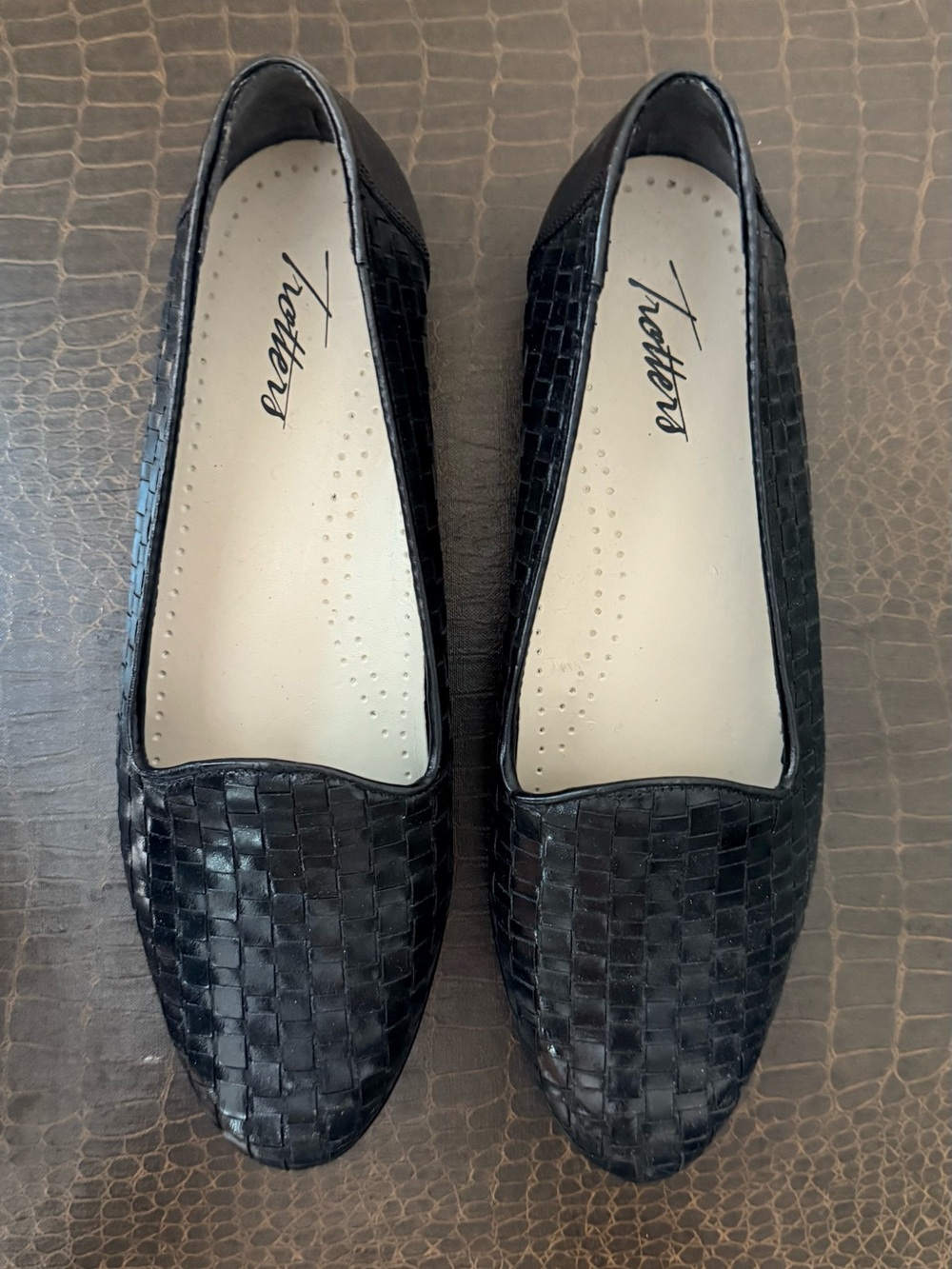 Trotters Black Woven Leather Slip-On Loafers
